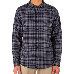 Mens Hurley Portland Organic Long Sleeve Flannel Button-Up Large Grey Smoke NWT